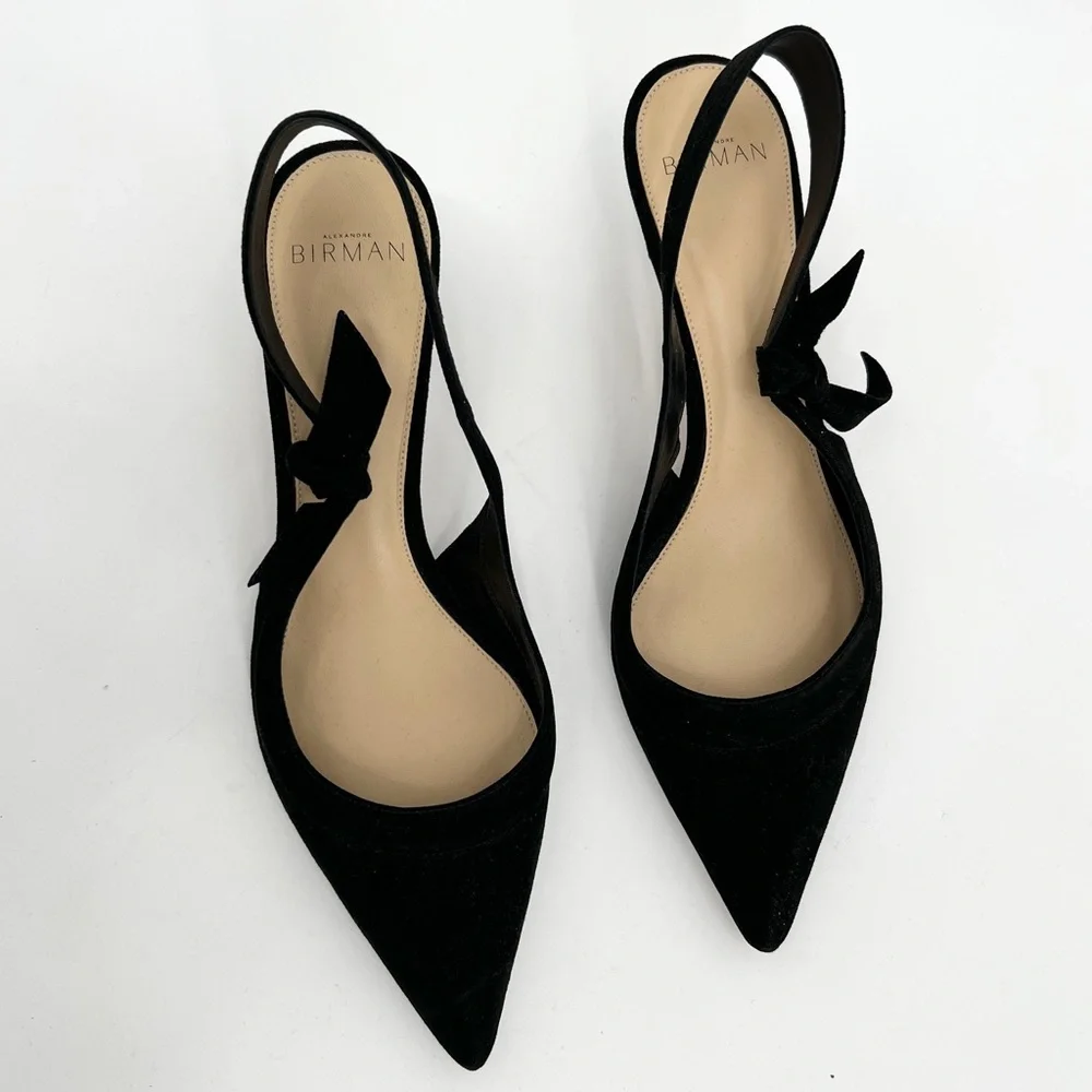Alexandre Birman Black Suede Pointed Toe Sling Black Heels Size 39 New